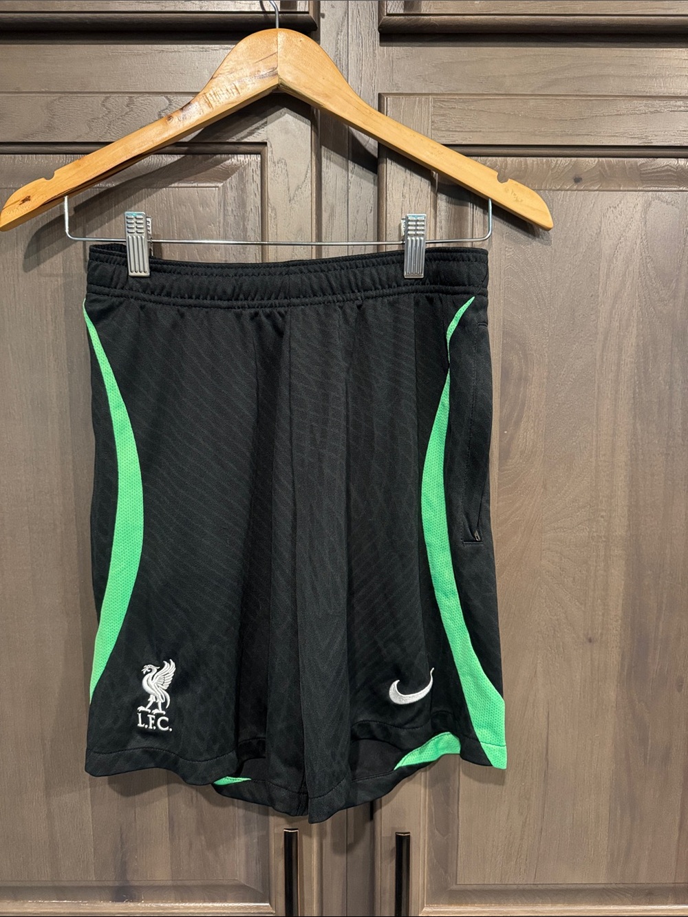 Liverpool Black Athletic Shorts with Bright Green Accents Men’s Small